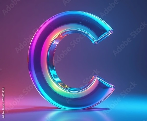 Obraz Neon glowing alphabet letter C uppercase. 3D rendering