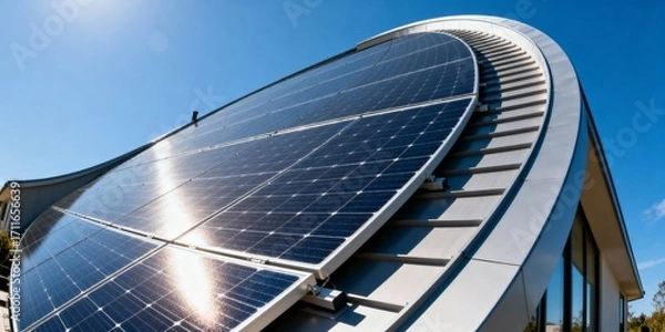 Fototapeta Clean energy, renewable power technology, and sustainable architecture concept.