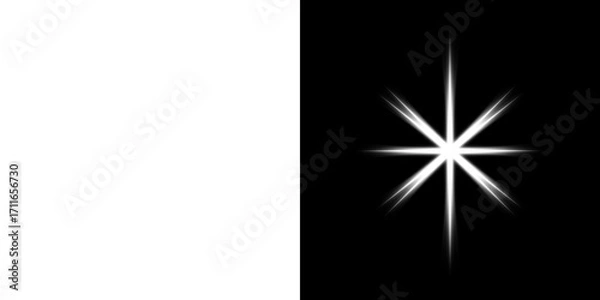 Fototapeta White glowing star effect, left transparent and right black background
