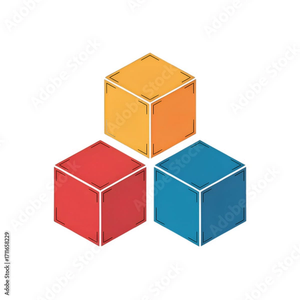 Fototapeta Vibrant 3D rendering of three simple, solid cubes