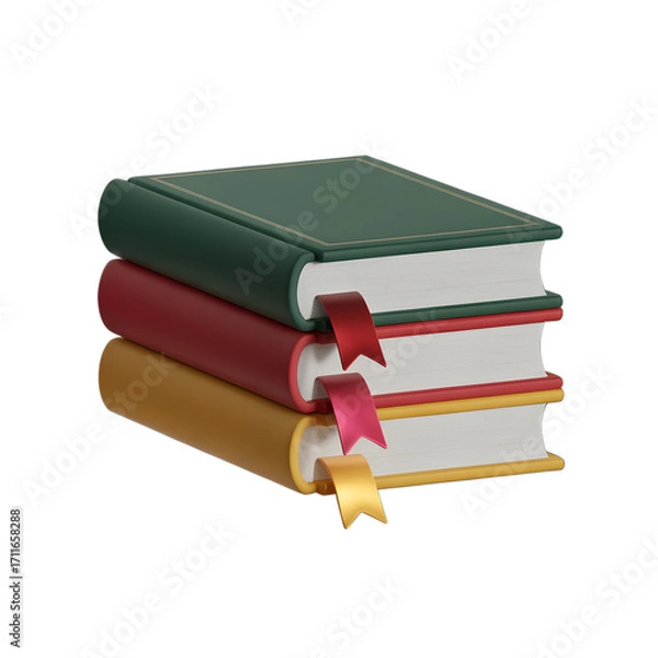 Fototapeta Vibrant 3D rendering of three stacked books with bookmarks