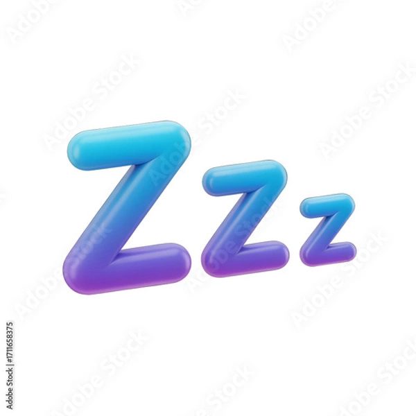 Fototapeta Vibrant 3D rendering of three "Z" letters, decreasing in size, representing sleep