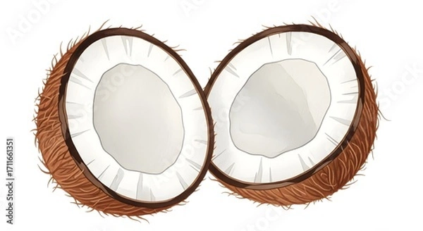 Fototapeta Detailed Illustration of a Sliced Coconut Displaying Its Internal Structure and Texture