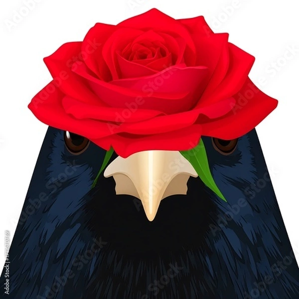 Obraz A crow with a red rose