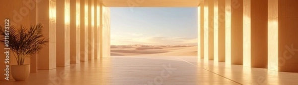 Fototapeta A serene interior view showcasing modern design with natural light and elegant structures.