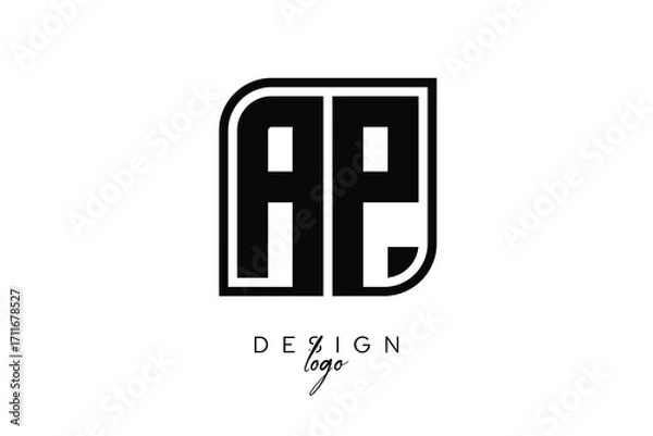 Fototapeta AP Block Monogram Logo – Bold Geometric Lettermark in Rectangular Style for Modern Branding & Identity