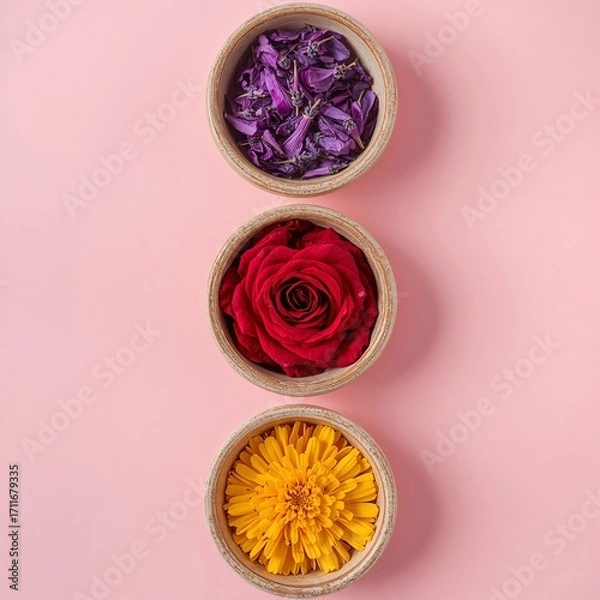 Fototapeta Wooden Bowls Top View with Bright Colorful Contents