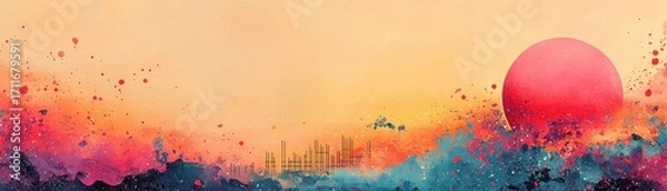 Fototapeta An abstract illustration of vibrant colors blending in a sunrise or sunset atmosphere.