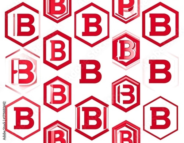 Obraz Red hexagons with layered capital B's on white background