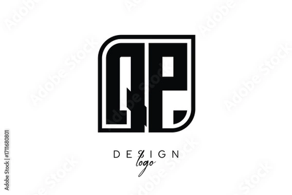 Fototapeta QP Block Monogram Logo – Bold Geometric Lettermark in Rectangular Style for Modern Branding & Identity