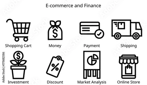 Fototapeta E-commerce and Finance Line Icons Set.