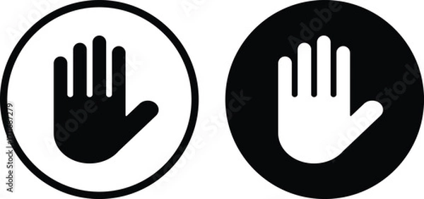 Fototapeta hand icon set in black circle. sign to inform to stop isolated on white background