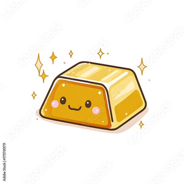 Fototapeta Gold bar with cute face smiling, cheerful golden nugget