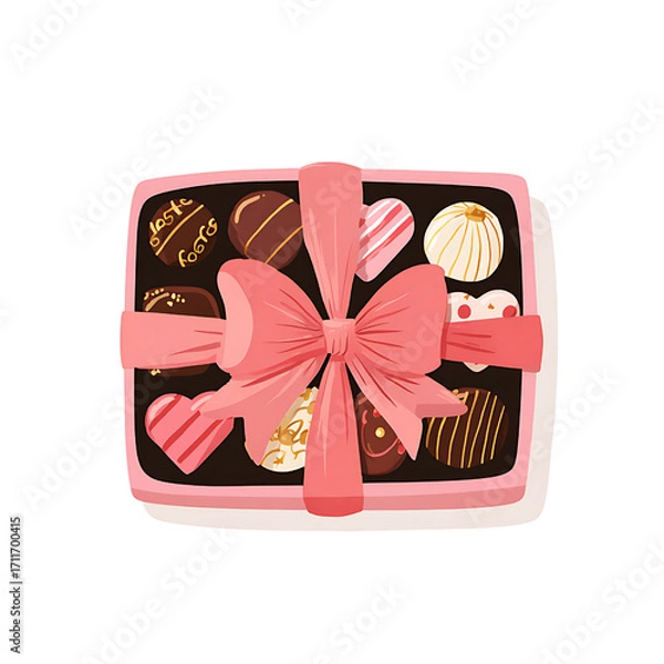 Fototapeta Pink ribbon chocolate box with assorted truffle heart sweets