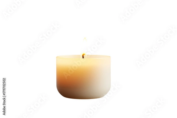 Obraz A single lit white candle with a bright flame centered on a black background in a simple composition