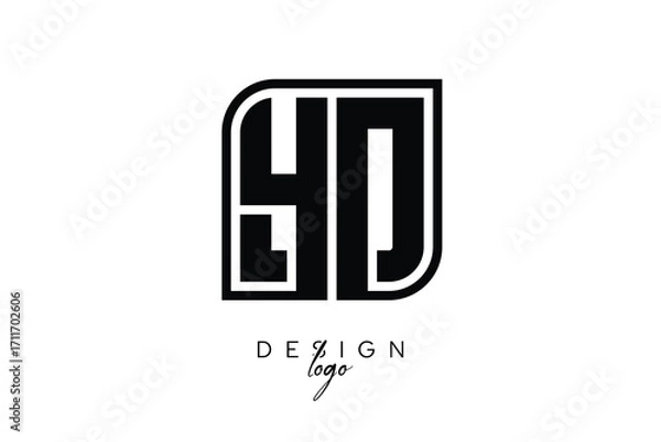Fototapeta YD Block Monogram Logo – Bold Geometric Lettermark in Rectangular Style for Modern Branding & Identity
