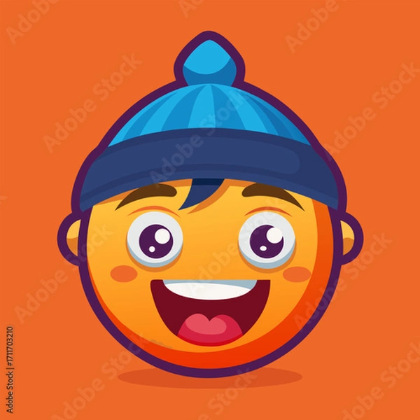 Fototapeta A fun and friendly cartoon face with a prominent mustache and wide, expressive eyes. This character radiates happiness and amusement, perfect for conveying positive emotions and lighthearted themes.