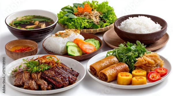 Obraz top view of a table full of asian food