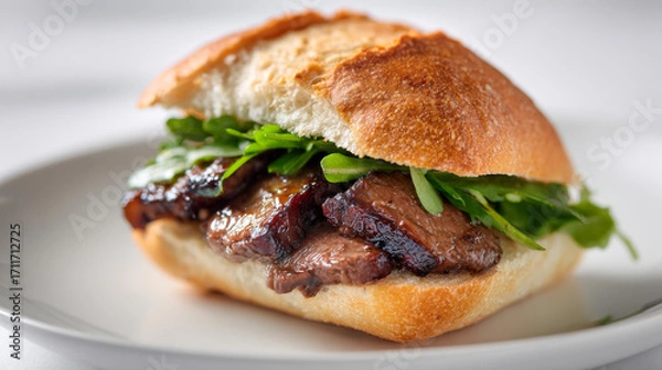 Obraz close up of a delicious meat sandwich