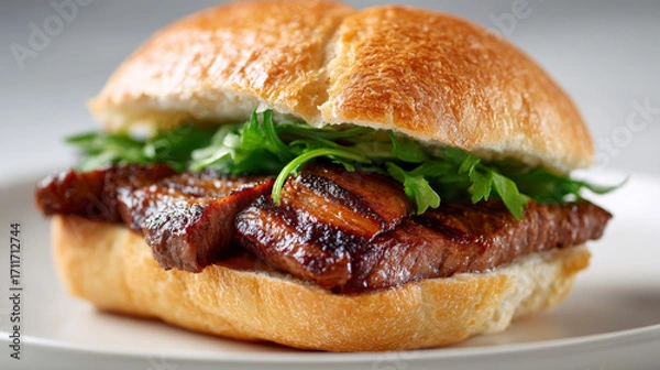 Obraz close up of a delicious meat sandwich