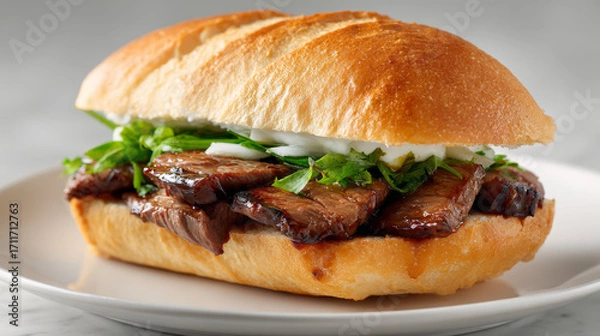 Obraz close up of a delicious meat sandwich