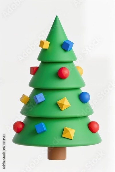 Fototapeta A Flat design Christmas tree with geometric ornaments, trendy vector, white background