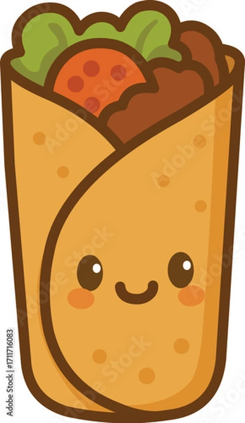 Fototapeta Kawaii Illustration of a Smiling Burrito with Vegetables