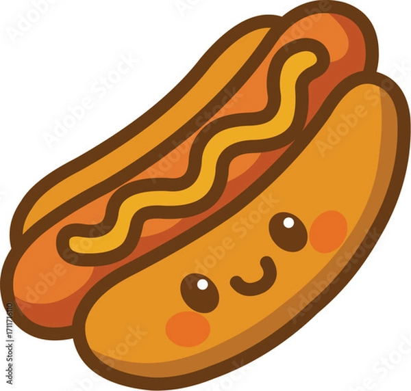 Fototapeta Kawaii Illustration of a Smiling Vegan Hot Dog with Mustard