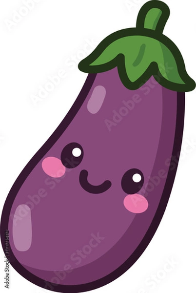 Fototapeta Kawaii Illustration of a Smiling Eggplant