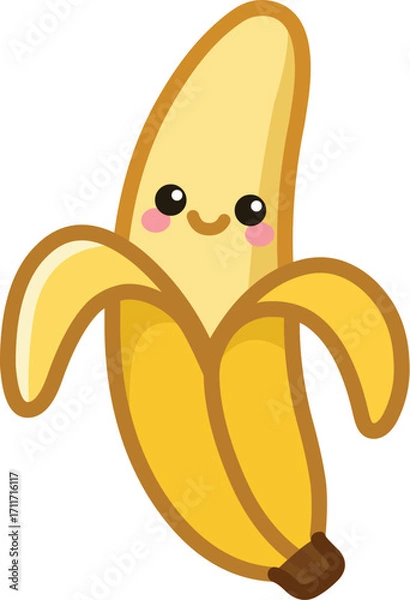 Fototapeta Kawaii Illustration of a Smiling Banana with Peel
