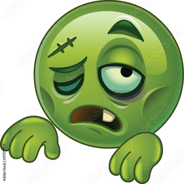 Fototapeta Zombie Emoji Emoticon with Scary Green Face and Creepy Expression