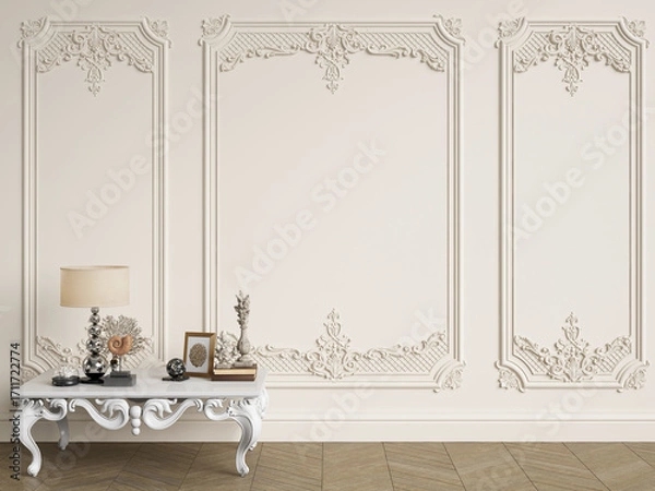 Fototapeta Classic carved table with decor  in classic interior with copy space 3d rendering