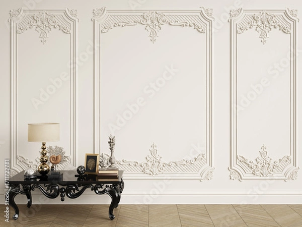 Fototapeta Classic carved table with decor  in classic interior with copy space 3d rendering