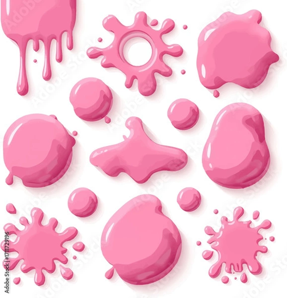 Fototapeta Pink sweet splatters and blobs for cute designs. Ideal for whimsical backgrounds, party invitations, dessert packaging, and playful illustrations.