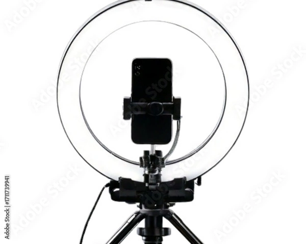 Fototapeta  Content Creator Ring Light with Phone Mount on Tripod, isolated PNG