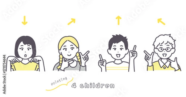 Obraz 色々な方向を指差す子どもたちのイラスト素材