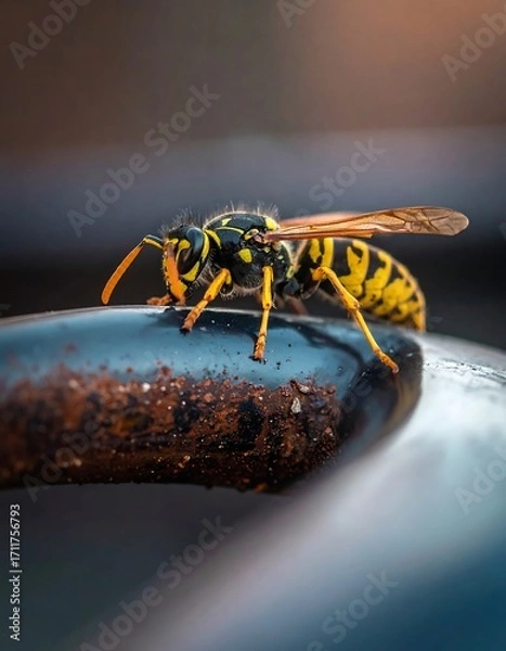 Fototapeta Close-up of a wasp on a metal surface