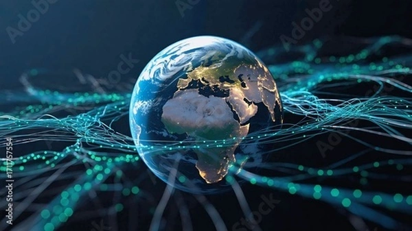 Obraz Planet Earth surrounded by glowing AI neural networks and digital connections, futuristic global technology concept