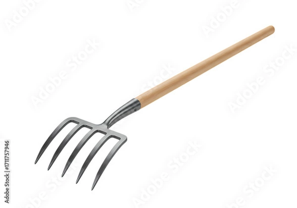 Fototapeta Gardening Tool Handheld Garden Fork with Wooden Handle isolated on transparent background