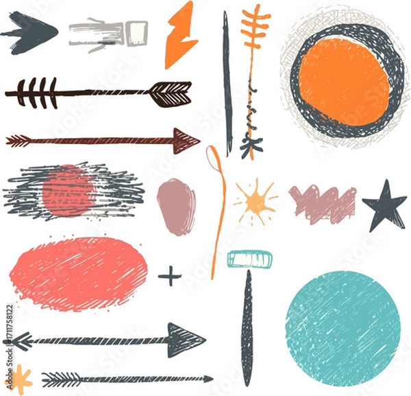 Fototapeta Abstract arrows, circles with rustic textures perfect for digital designs. Ideal for backgrounds, posters, presentations, and web graphics.