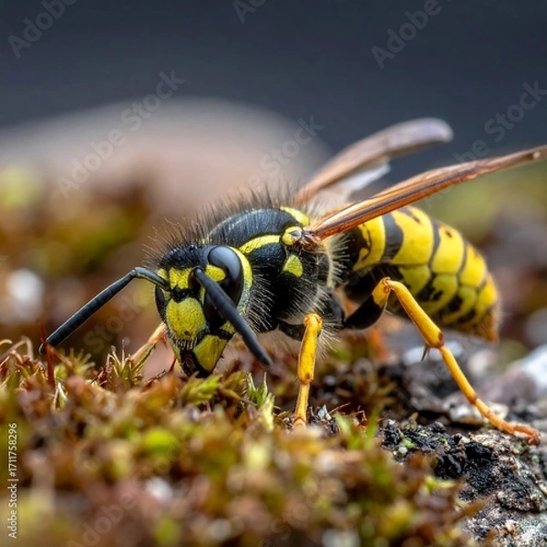 Fototapeta Close-up of a wasp on moss