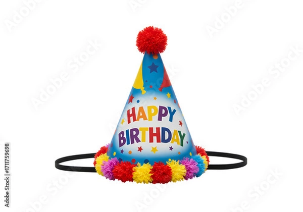 Fototapeta Pet Party Hat Colorful Birthday Cone Hat with Elastic Band for Dogs and Cats isolated on transparent background