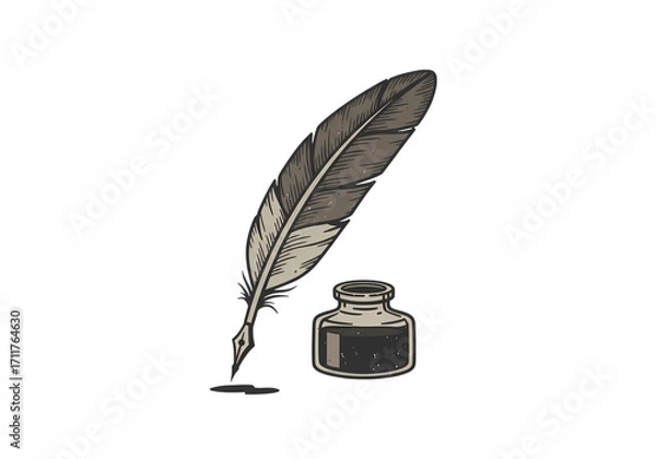 Fototapeta Elegant Quill Pen and Inkwell Perfect for Writing Literature and Retro Designs isolated on transparent background