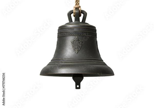 Fototapeta Antique Bronze Bell Hanging on Rope Isolated on White Background isolated on transparent background