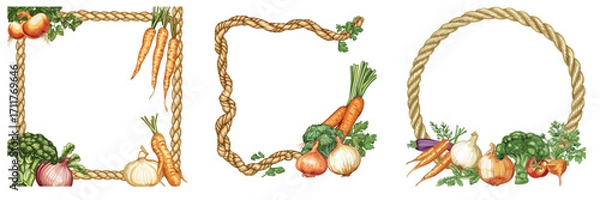 Fototapeta Set of vegetable frames with carrot and pumpkin for organic design