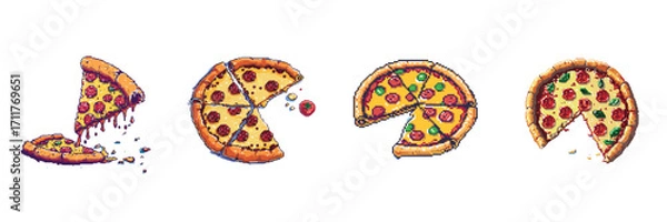 Fototapeta Set of pizza slices and whole pizza for restaurant menu design