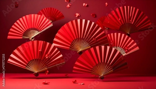 Obraz Red paper fans on a red background