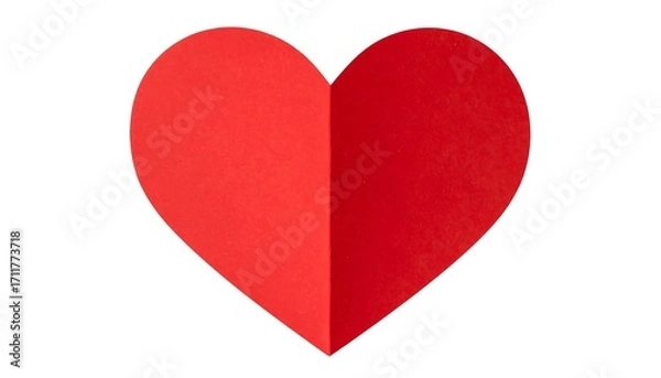 Obraz Red paper heart, split in half, on white background