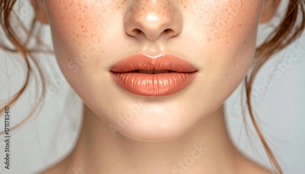 Fototapeta Close-up of a woman's face, focused on lips