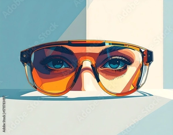 Fototapeta Close-up of a woman's eyes behind protective eyewear